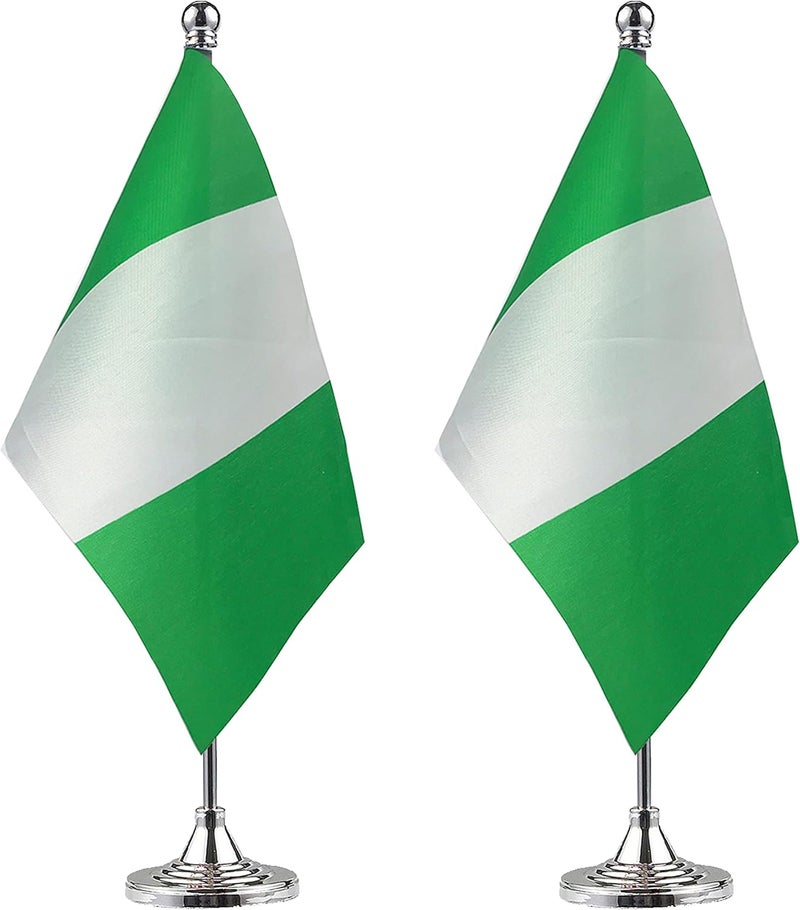 WXTWK 2 Pack Nigeria Flag Nigerian Desk Flag Small Mini Nigerian Table Flags With Stand Base,Home Office Festival Events Celebration Decorations - Image 1